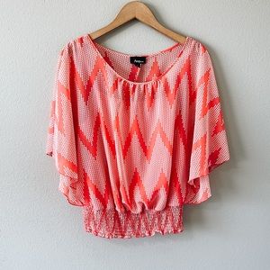 Amy Wear Pink/Coral Chevron Flowy Butterfly Sleeves Blouse Large